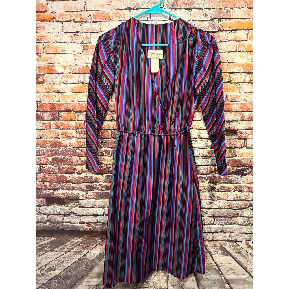 Vintage John Richard red purple long sleeve striped dress women's size 5/6
